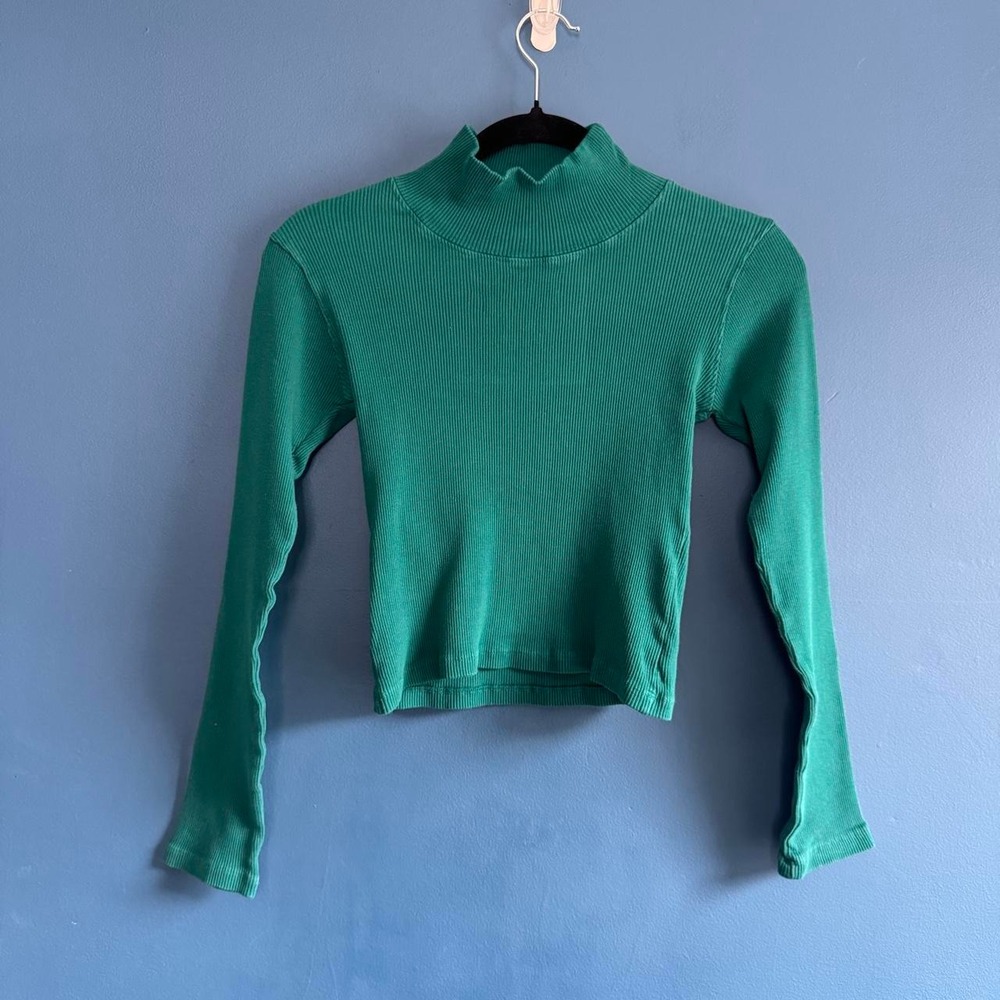 Big Bud Press Teal Green Long Sleeve Turtleneck Women's Size XXS Organic Cotton